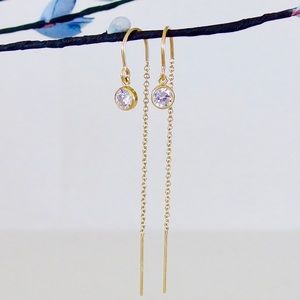 CZ diamond drop threader earring 14k gold filled